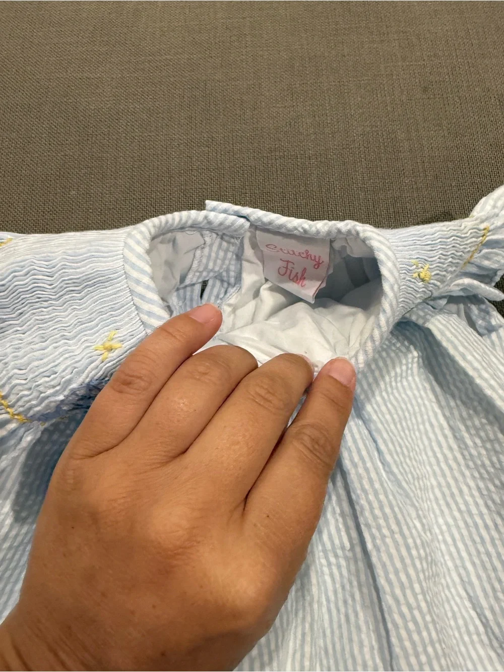 Light Blue Smocked Seersucker Kids Matching Set